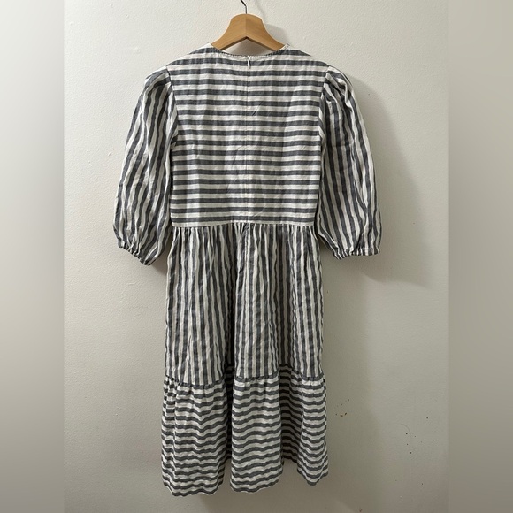 Grey Striped Blouson Dress White - Picture 5 of 5